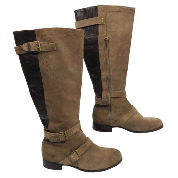 UGG Australia Cydnee Tall Riding Boots Womens 8 UK 6.5 EU 39 Brown Suede Leather - Picture 2 of 14